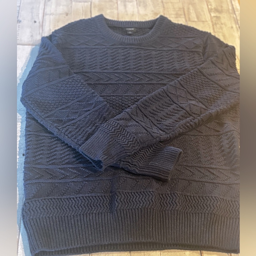 J. Crew Navy Cable Knit Fisherman Crew Neck Sweater Size L‎